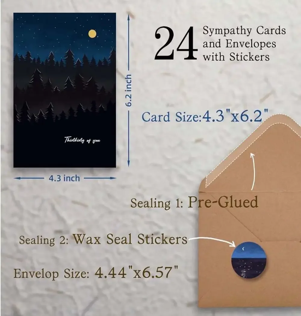 Liheheca 24-Pack Night Landscape Sympathy Cards with Envelopes and Stickers